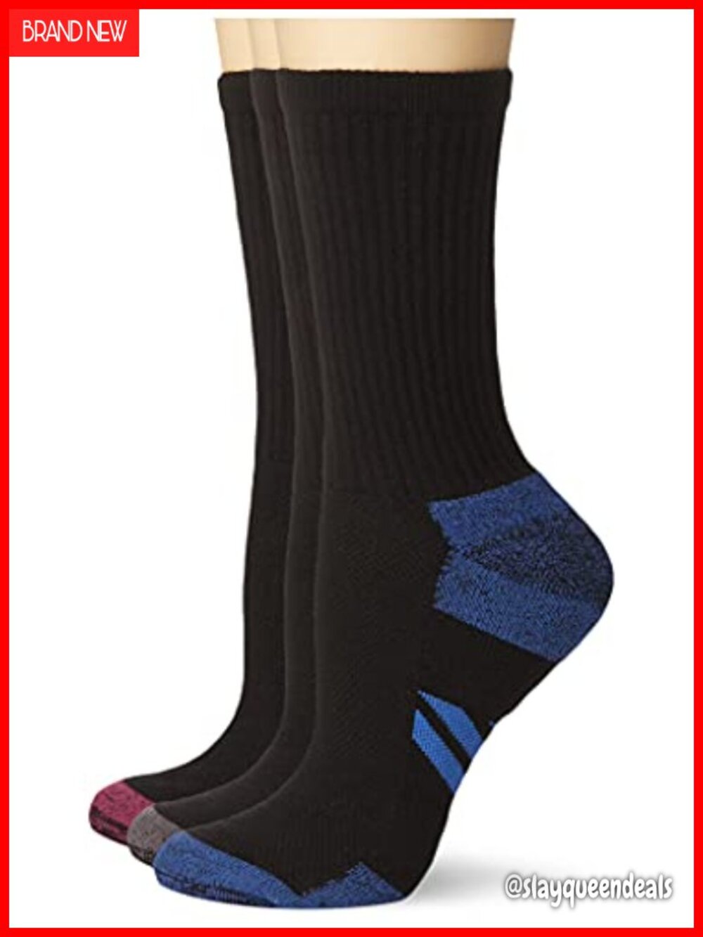Cushioned Breathable Athletic Crew Socks, Cotton Blend, 6 Pairs